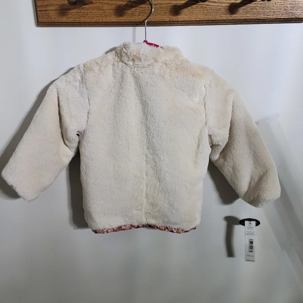 NWT Nicole Miller Reversible Toddler Jacket Coat Floral & Faux Fur, Size 3T
